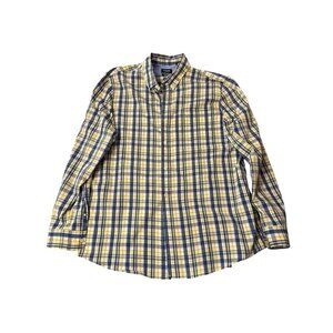 Chaps Mens Yellow & Blue Plaid Button-Down Shirt XXL Stretch Easy Care